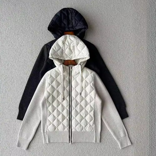 Womens Brunello Cucinelli New Knitted Goose Down Hooded Long-sleeved Jacket