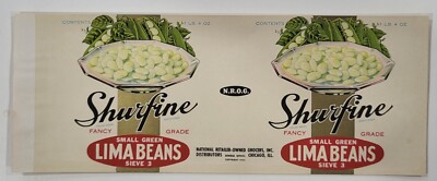 LABEL Can Shurfine National Grocers Chicago Illinois Lima Beans