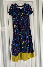 Monsoon Maxi Tea Dress Size Medium Blue Yellow Abstract Wedding Holidays Casual