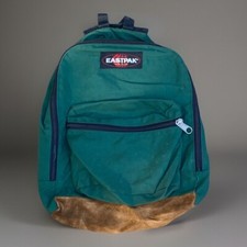 Vintage Marty McFly Eastpak Leather Bottom Backpack Made In USA Book Bag Green
