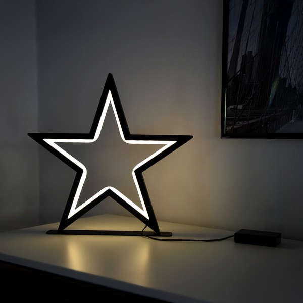 Led Metall Stern Schwarz 34 Cm - 70 Led - Weihnachts Deko Aufsteller Warm Weiß-image