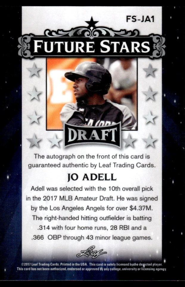 2017 Leaf Metal Draft Future Stars Auto Jo Adell Auto Los Angeles Angels #FS-JA1 - Image 2 of 2