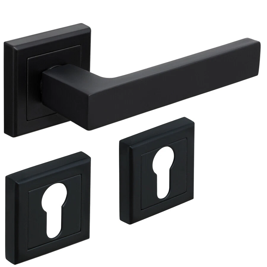 Türgriff Drückergarnitur Türklinke Türbeschlag BB PZ WC Schwarz Matt Eckig ALU - Bild 4 von 4