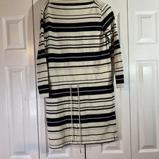 Ralph Lauren Sport Dress Navy And Tan  Striped 3/4 sleeve tie waist Sz Small