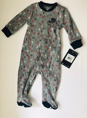 Nike Baby Footed Coverall Printed Dark Gray Heather Navy Red Size 6M NWT