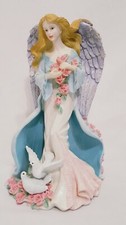 Angel Taper Candle Holder Pink Roses Doves 7" Wings Flowers Resin Birds Woman