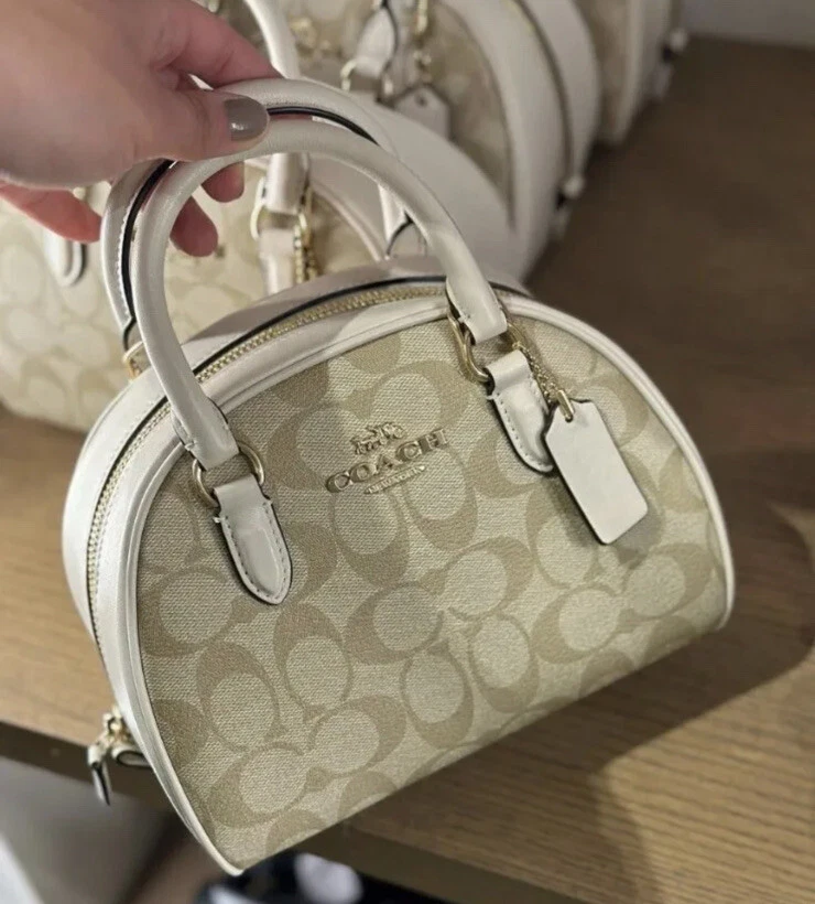 Coach Sydney Satchel In Signature Canvas Gold Light Khaki Authentic New w tag