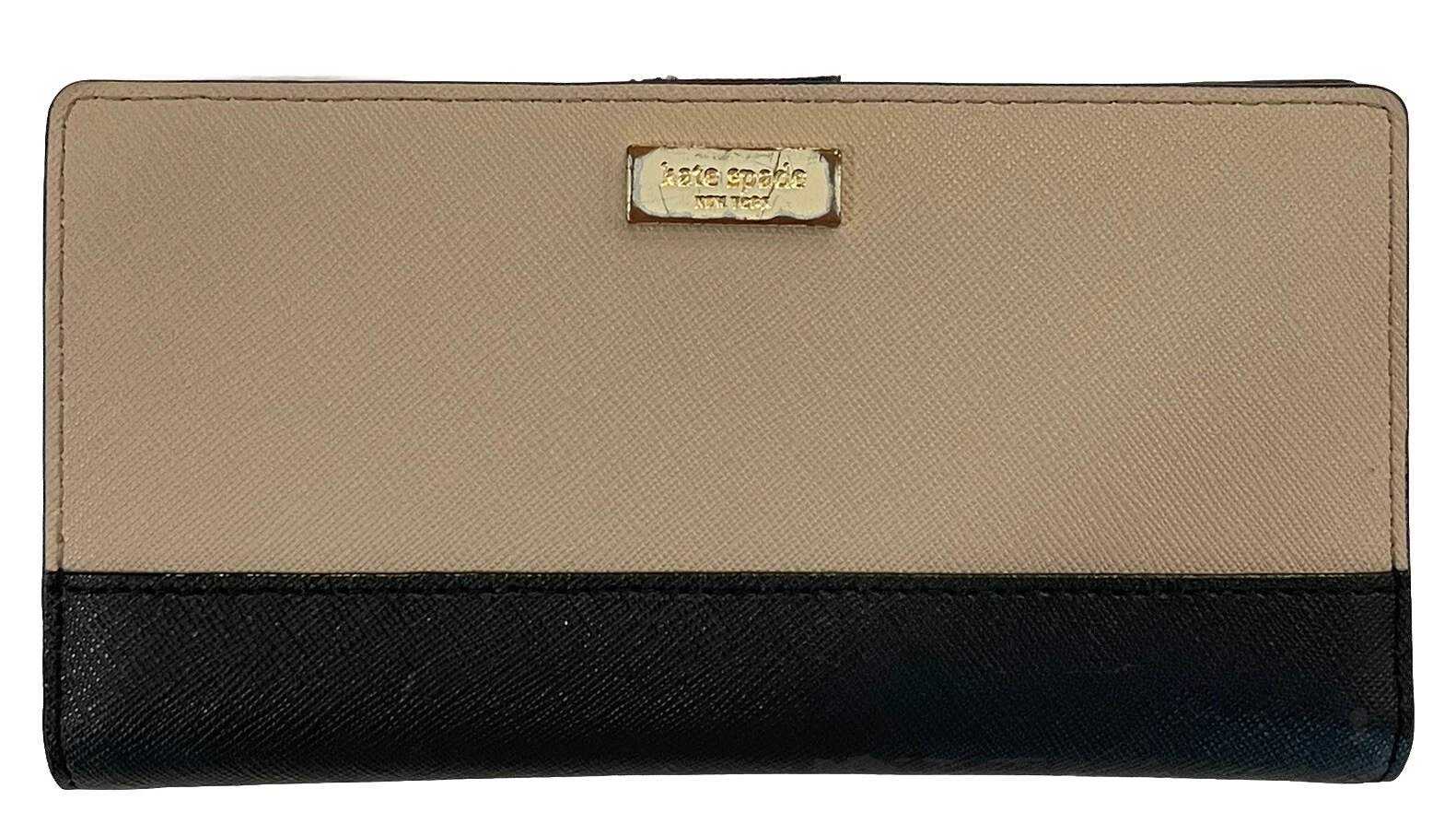 Portafoglio porta carte di credito KATE SPADE bi pieghe in pelle rivestita marrone nero