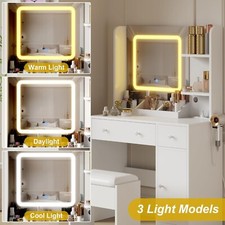 Vanity Set Makeup Desk Dressing Dresser Desk Table with 3 Drawer with Led Light