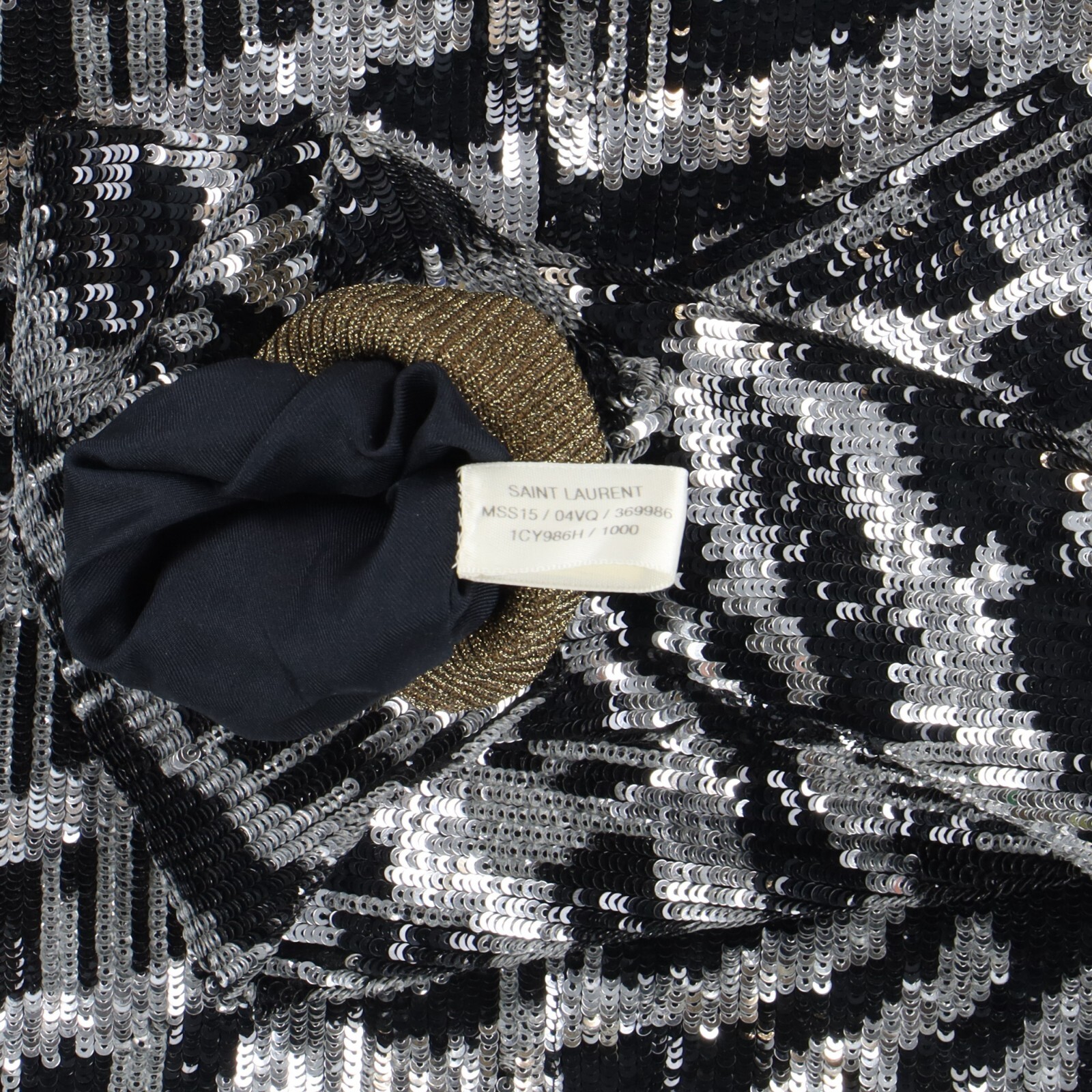 Giacca Bomber Saint Laurent Paris Nero e Argento Zebra Paillettes Raglan Taglia S