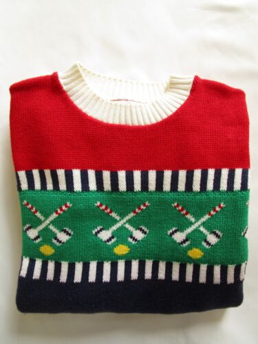 Vintage Kitestrings Boys Cotton Crewneck Sweater w/ Croquet Design Size 8/10 USA