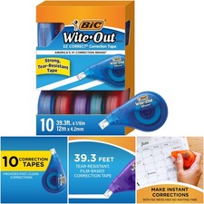 Tear-Resistant White Correction Tape, 39.3 Ft Pack, 10 Count