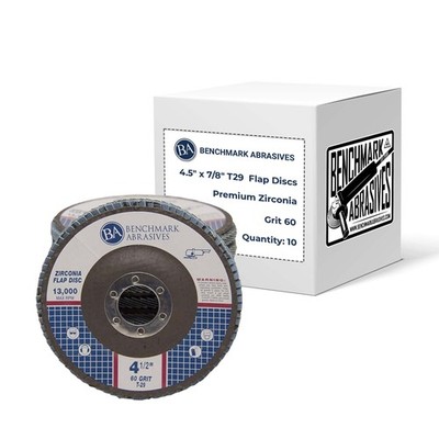 Benchmark Abrasives 4.5'' x 7/8'' Premium Zirconia T29 Angled Flap Discs 4 1/2 ...