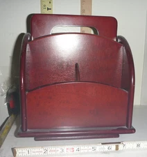 Vtg 6 Bin Revolving Wood Desktop Organizer/Remote Control Caddy ~10"Hx8Lx8W