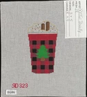 HP Needlepoint 18ct RACHEL DONELLY Christmas Tree & Plaid Coffee Cup -BG86