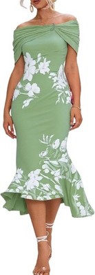 green emerald velvet dress Harmony Bottle Green Ruched Bardot Split Fishtail Maxi Dress – Club L  London main image 1