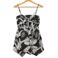 Francesca's Mi ami Black White Tie Front Romper Dress Linen Blend Resort Wear M