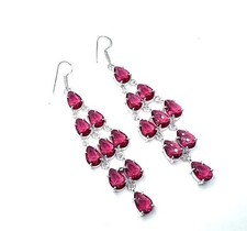 Red Ruby Lab Created Gemstone 925 Sterling Silver Jewelry Earring Size-2.5"