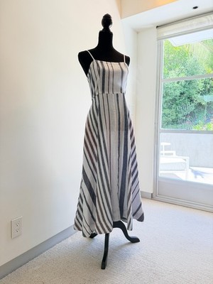 Madewell 100% Linen Striped Circle Maxi Dress w POCKETS White Blue Red  US 4