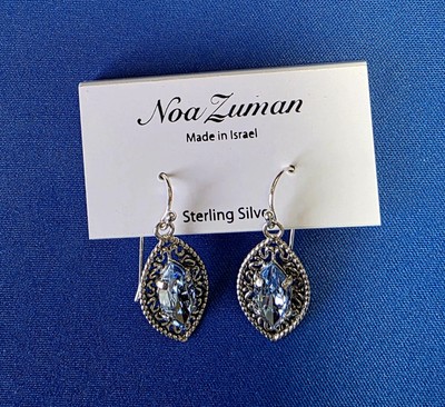 NOA ZUMAN  925 STERLING SILVER Faceted Blue Quartz Oval Earrings - New