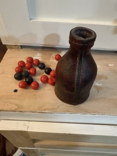 Brown Leather Pea Pool Bottle With Game Balls