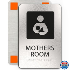ADASigns Mothers Room Sign 6"x9" Brushed Aluminum Braille ADA Restroom
