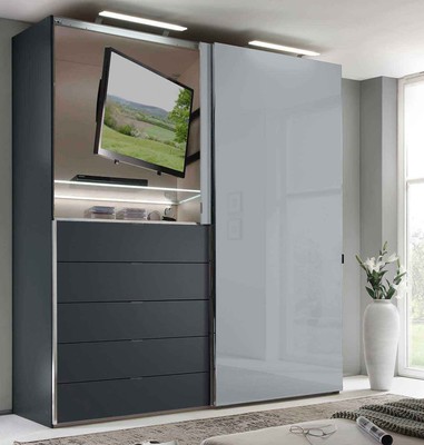 Staud Media Multi Kleiderschrank mit TV-Halter Schwebetürenschrank mit TV-Fach