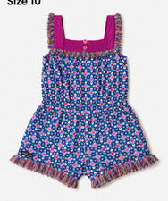 Matilda Jane Girls Size 10 Blue Pink Geometric Cotton Romper Square Neck