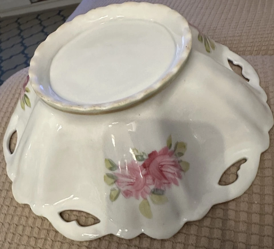 "Tazón rosa ornamentado nipón siglo XIX sin marca raro 10"" diámetro con cuentas dorado" Foto 2 de 4