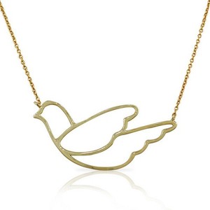 Authentic Sterling Silver Gold Plated Large Dove Bird Polished Womens Pendant Necklace