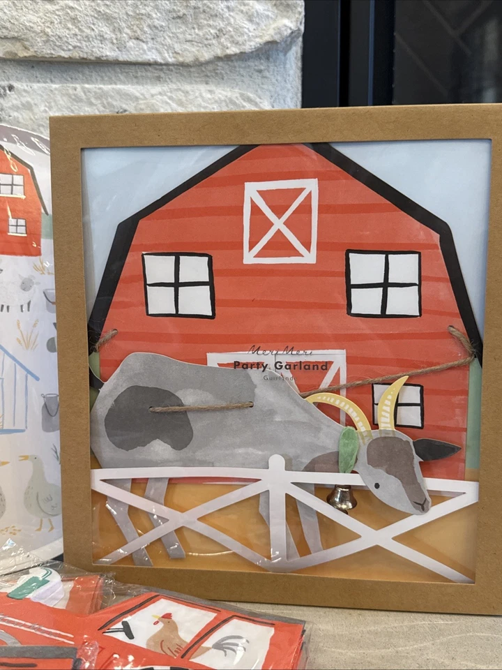 3C) Juego de fiesta de cumpleaños caprichoso Meri en la granja. Tractor de pollo de cerdo de vaca Foto 4 de 4