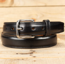 Amish Handmade Italian Leather Raised Center Dress Belt - Black Brown or Cognac