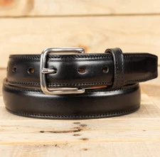 Amish Handmade Italian Leather Raised Center Dress Belt - Black Brown or Cognac