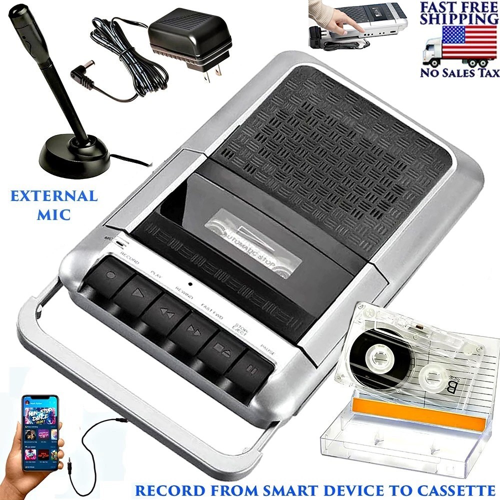CASSETTE PLAYER TAPE RECORDER AUX BUILT-IN MIC EXTERNAL MIC SMART