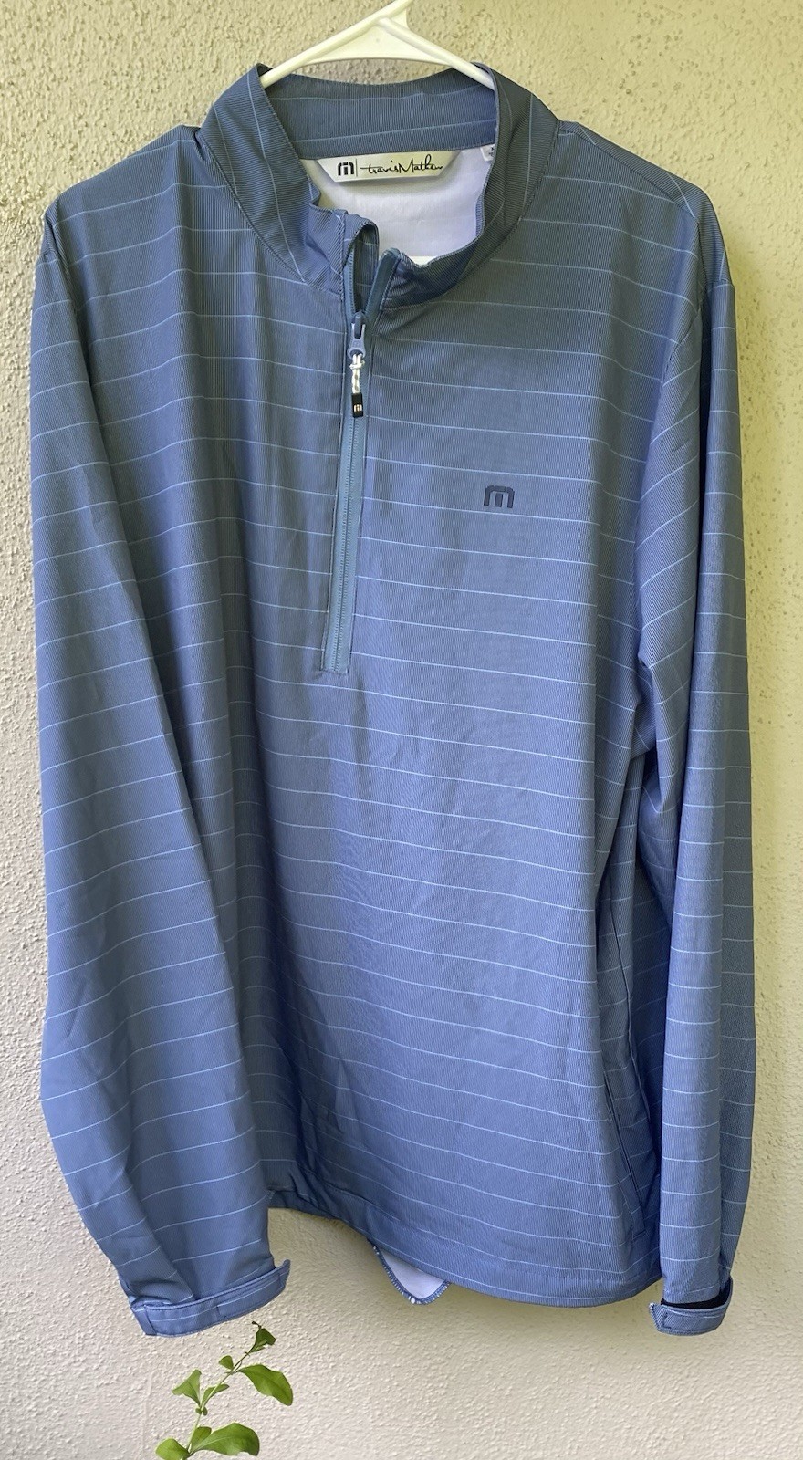 Travis Mathew Blue Men's 1/4 Zip Mock Neck Pullover Striped Long Sleeve Size XL