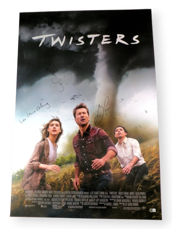 Twisters 多签名亲笔签名 27X40 海报 Powell Edgar-Jones + 2 BAS LOA