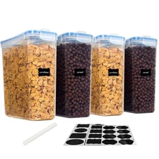 4 PCS Airtight Food Storage Container, Plastic Cereal Containers Set, BPA-Fre...