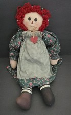 1991 Vintage Raggedy Ann fabric doll with Red Curly Yarn Hair and Floral Dress.
