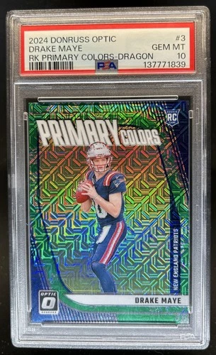 2024 Panini Donruss Optic Drake Maye Rookie Primary Colors RC Dragon #/24 PSA 10
