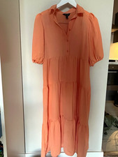 New Look Maxi Summer Dress - Size 10 - Peach Pink Coral Tiered - Cottagecore
