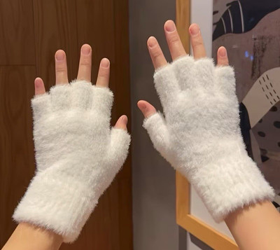 Damen fingerlose flauschige Strick-Pulswärmer weiß Einheitsgröße Herbst/Winter