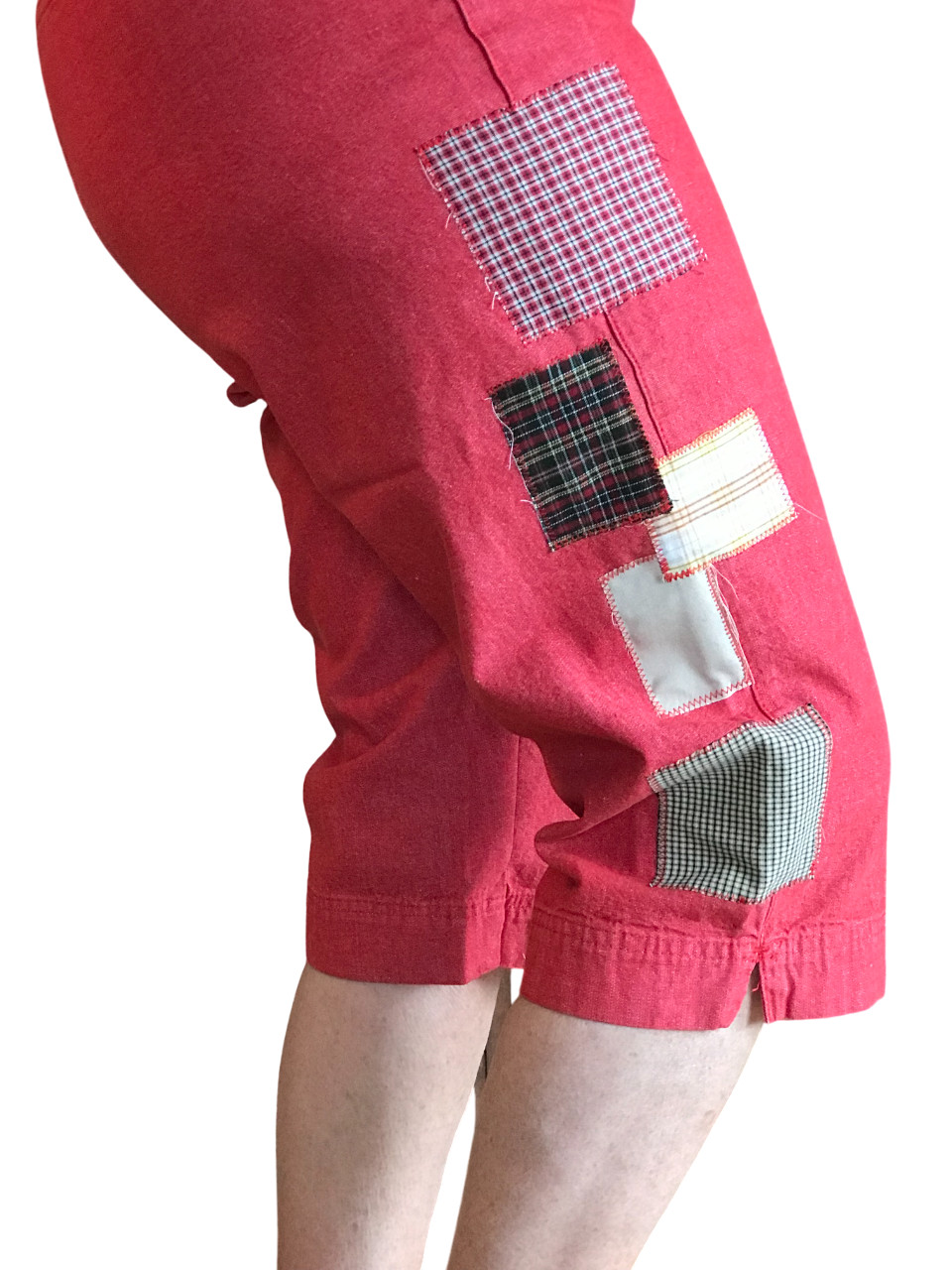 Upcycled Patchwork Capri Pants | Boho Red Plaid T… - image 5
