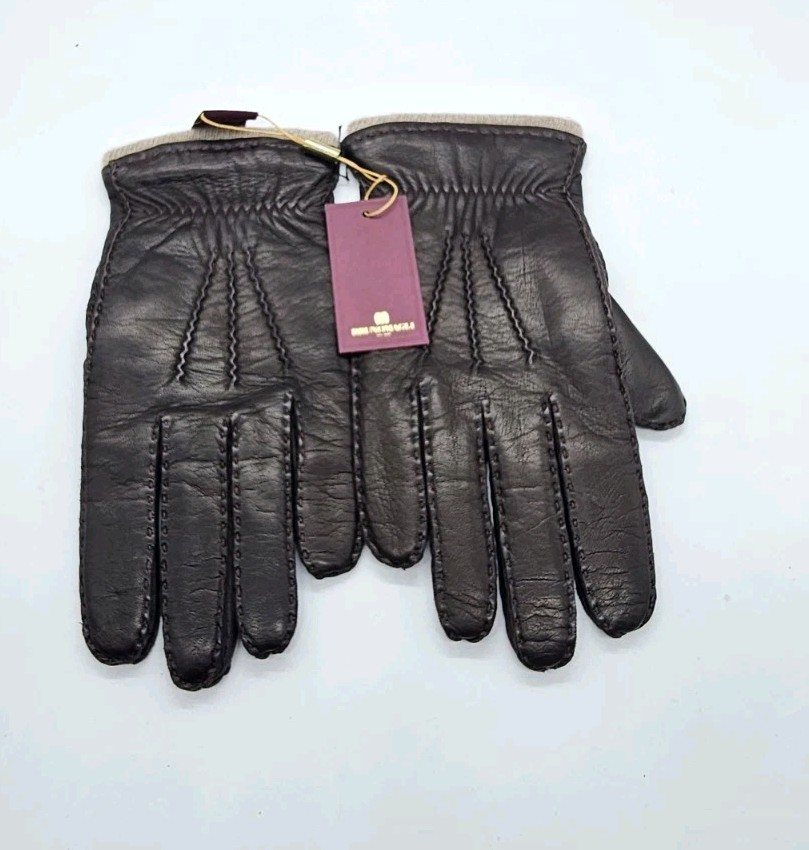 Bruno Magli Cashmere‑Lined Leather Gloves Brown 8.5 Made in Italy New JG026028