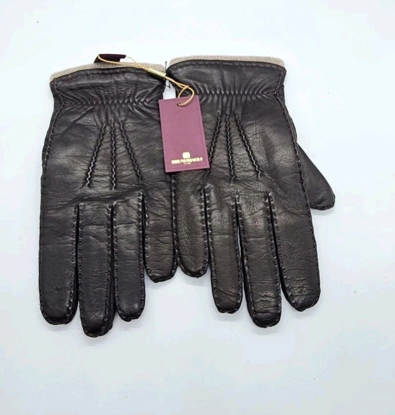 Bruno Magli Cashmere‑Lined Leather Gloves Brown 8.5 Made in Italy New JG026028