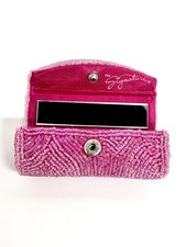 Mary Kay Signature Hot Pink Lipstick Case Beaded Mirror Snap Lip Balm Holder MK