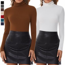 Women Long Sleeve Turtleneck Top T-Shirt Shirts Basic Layer Thermal Underwear US