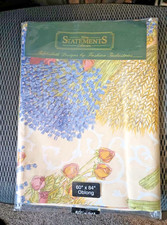 Vtg Home Statements Collection Tablecloth Oblong 60" X 84" Dried Flowers NEW