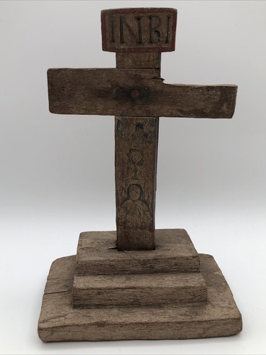 Vintage Antique INRI Christain Religious Carved Wood Cross Folk Art ...