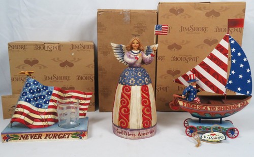 Lot 3 Jim Shore Independence Day Figures God Bless America, Never Forget, Afloat
