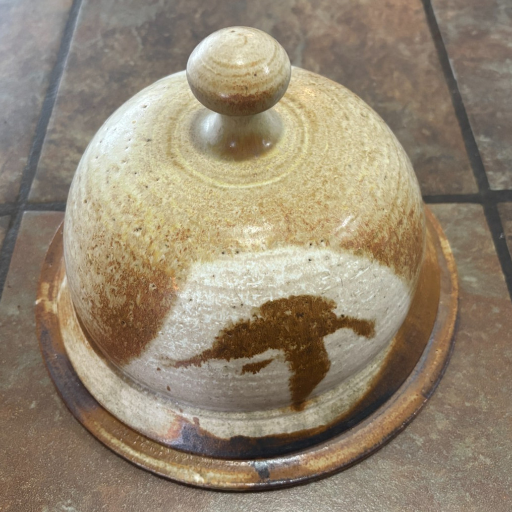 Art Pottery ~ Dome Covered ~ Cheese Or Butter Plate ~ Signed ~ Euc